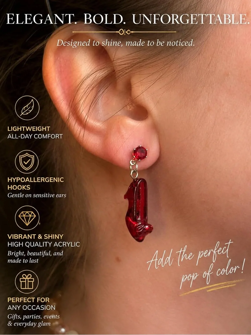 Red Glass Ballet Slipper Drop Earrings - Women Jewelry